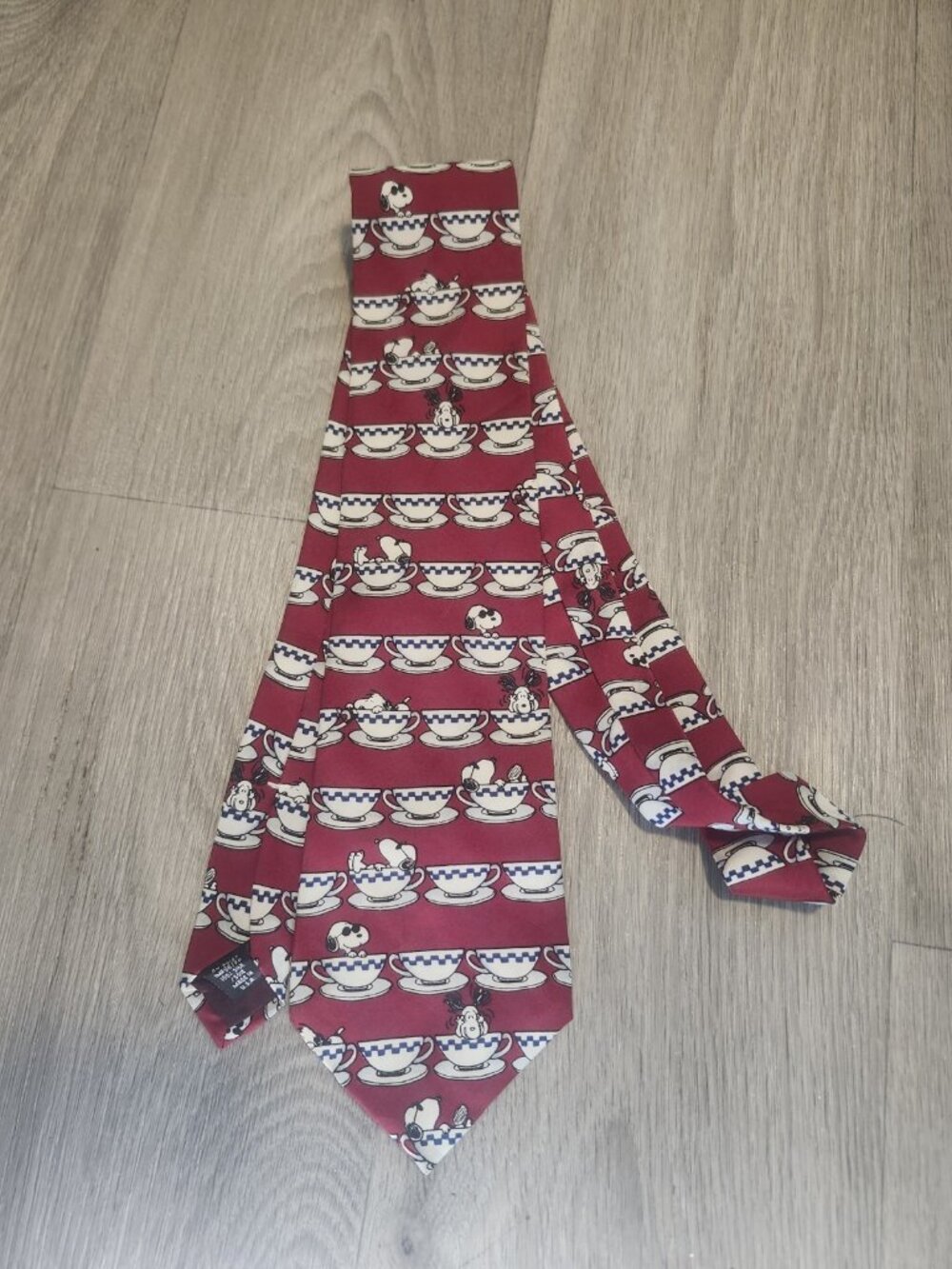 Vintage Peanuts Snoopy Cup of Joe Red Tie 1990s 100% Silk Made In USA Novelty